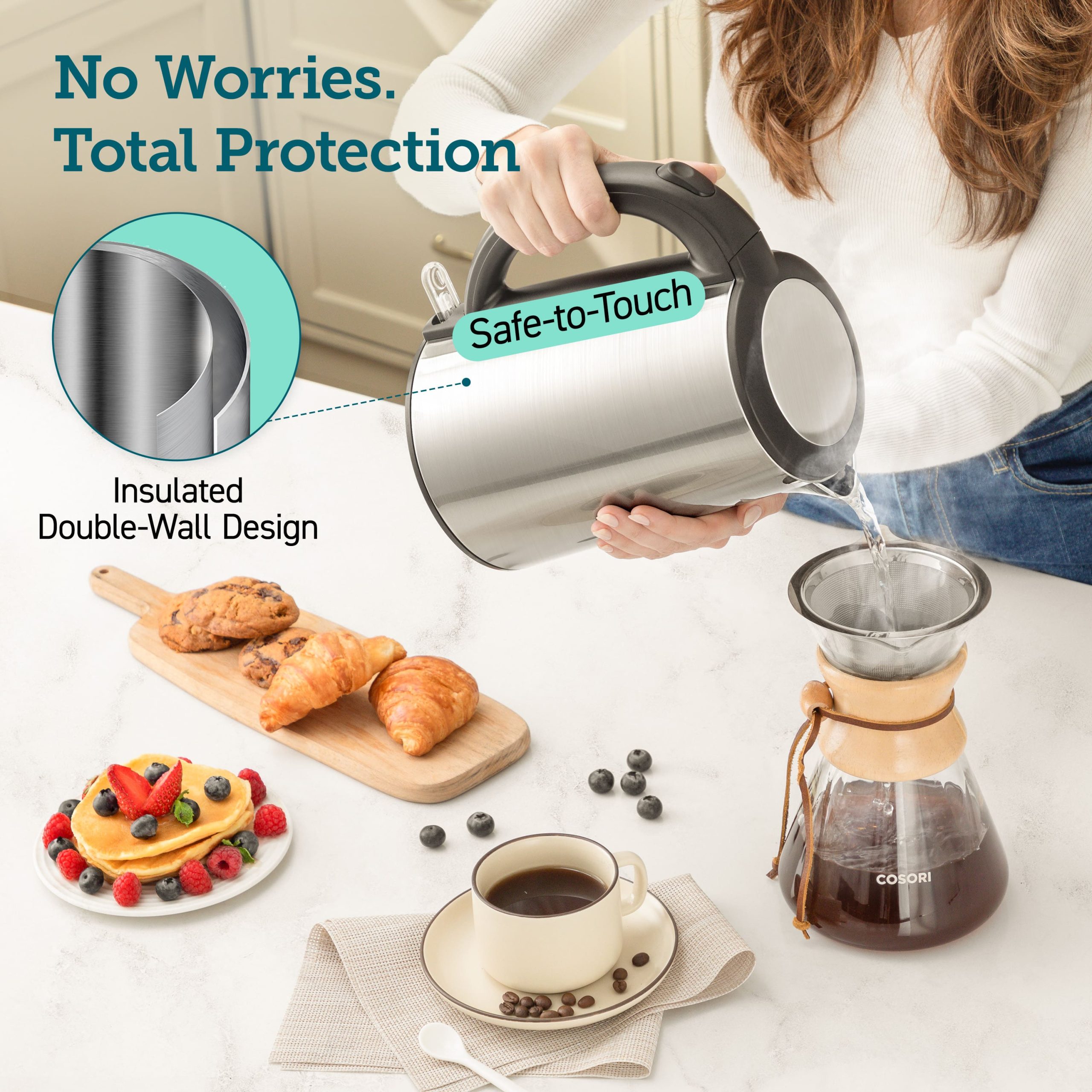 Cosori 1.5L Double Wall Stainless Steel Electric Kettle - Image 2